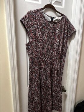 LOFT Burgundy Floral Cap-Sleeve Midi Dress